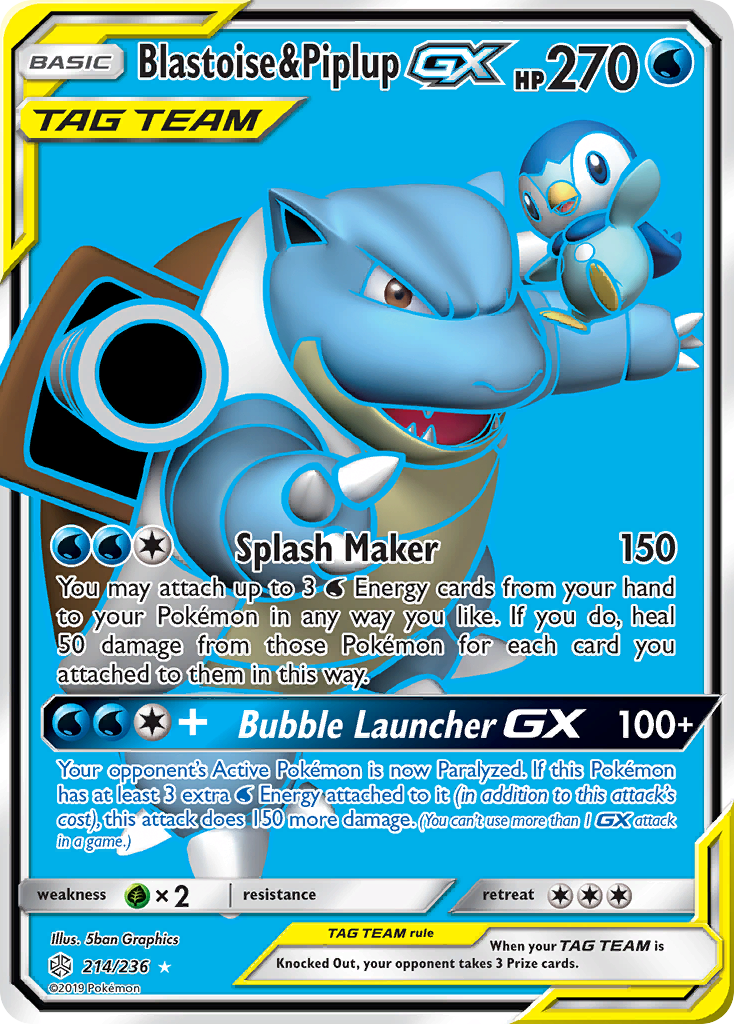 Blastoise & Piplup GX (214/236) [Sun & Moon: Cosmic Eclipse] | Gear Gaming Bentonville