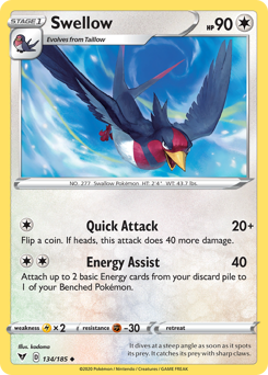 Swellow (134/185) [Sword & Shield: Vivid Voltage] | Gear Gaming Bentonville