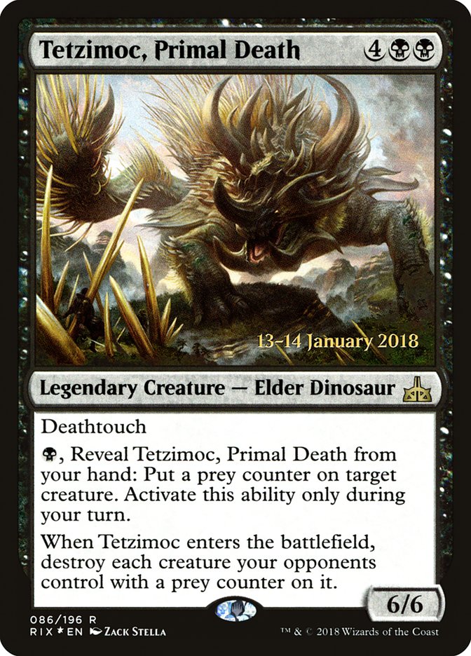 Tetzimoc, Primal Death [Rivals of Ixalan Prerelease Promos] | Gear Gaming Bentonville