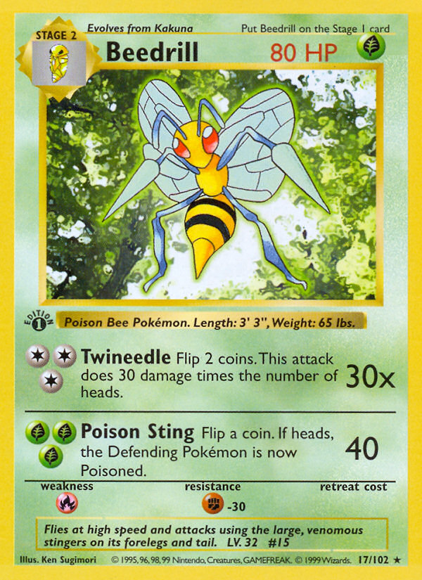 Beedrill (17/102) (Shadowless) [Base Set 1st Edition] | Gear Gaming Bentonville