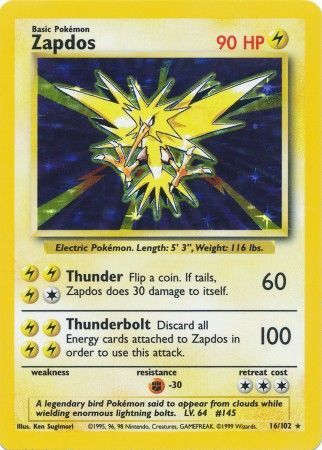 Zapdos (16/102) [Base Set Unlimited] | Gear Gaming Bentonville