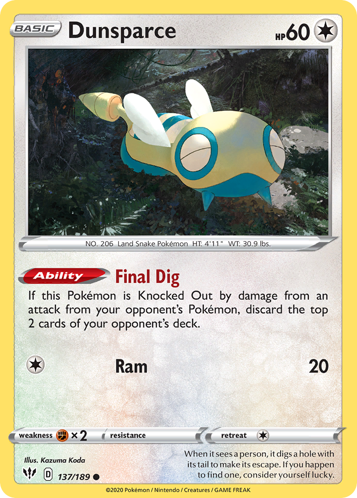 Dunsparce (137/189) [Sword & Shield: Darkness Ablaze] | Gear Gaming Bentonville