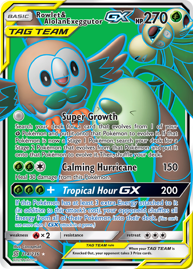 Rowlet & Alolan Exeggutor GX (214/236) [Sun & Moon: Unified Minds] | Gear Gaming Bentonville