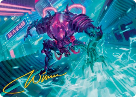 Surgehacker Mech Art Card (Gold-Stamped Signature) [Kamigawa: Neon Dynasty Art Series] | Gear Gaming Bentonville