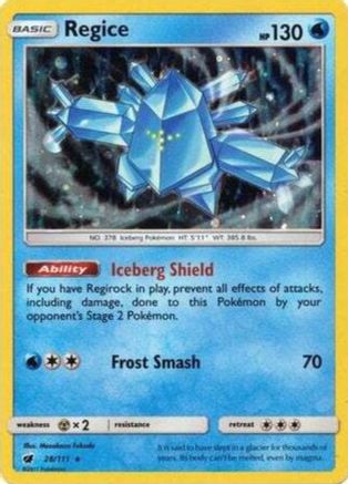 Regice (28/111) (Cosmos Holo) [Sun & Moon: Crimson Invasion] | Gear Gaming Bentonville