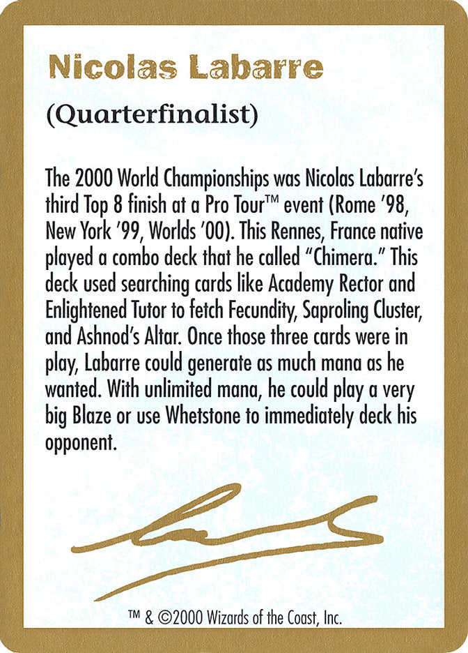 Nicolas Labarre Bio [World Championship Decks 2000] | Gear Gaming Bentonville