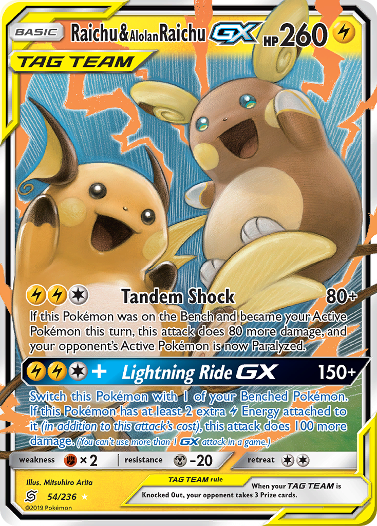 Raichu & Alolan Raichu GX (54/236) [Sun & Moon: Unified Minds] | Gear Gaming Bentonville