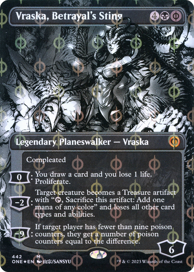 Vraska, Betrayal's Sting (Borderless Manga Step-and-Compleat Foil) [Phyrexia: All Will Be One] | Gear Gaming Bentonville