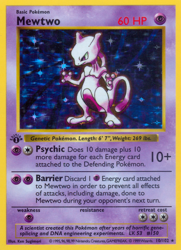 Mewtwo (10/102) (Shadowless) [Base Set 1st Edition] | Gear Gaming Bentonville