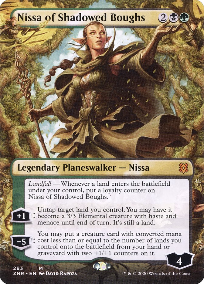 Nissa of Shadowed Boughs (Borderless) [Zendikar Rising] | Gear Gaming Bentonville