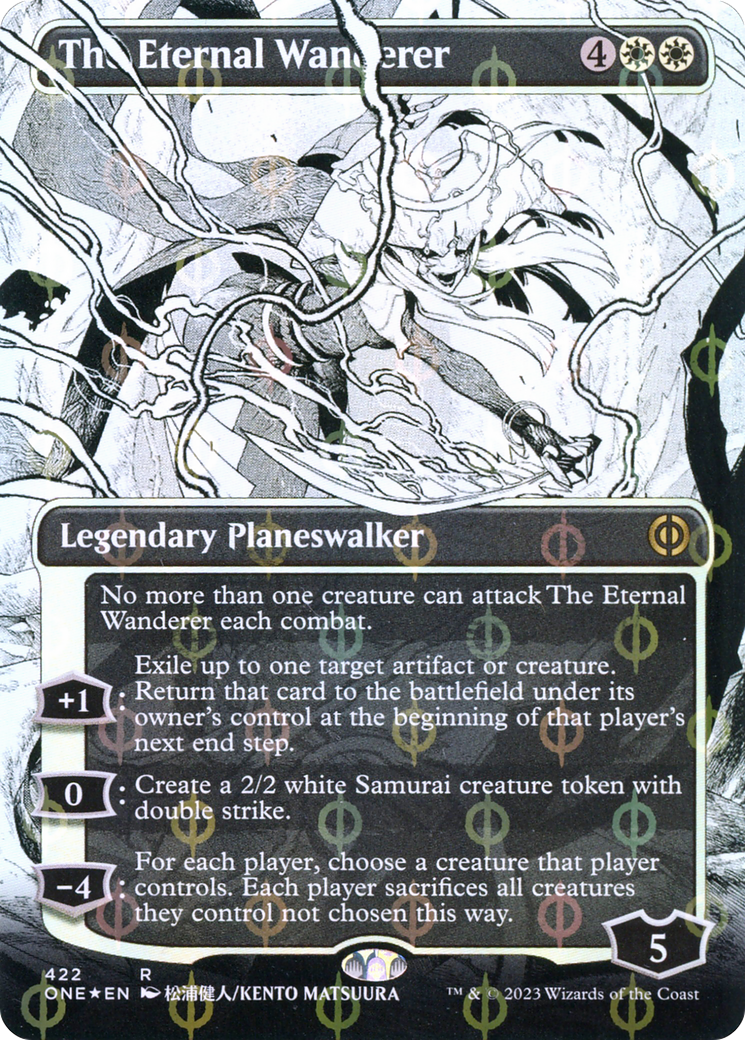 The Eternal Wanderer (Borderless Manga Step-and-Compleat Foil) [Phyrexia: All Will Be One] | Gear Gaming Bentonville