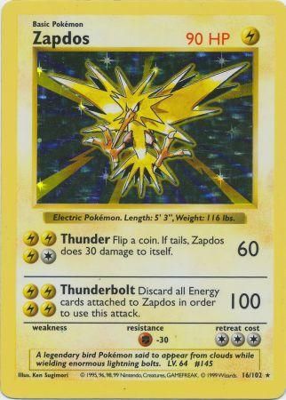 Zapdos (16/102) [Base Set Shadowless Unlimited] | Gear Gaming Bentonville