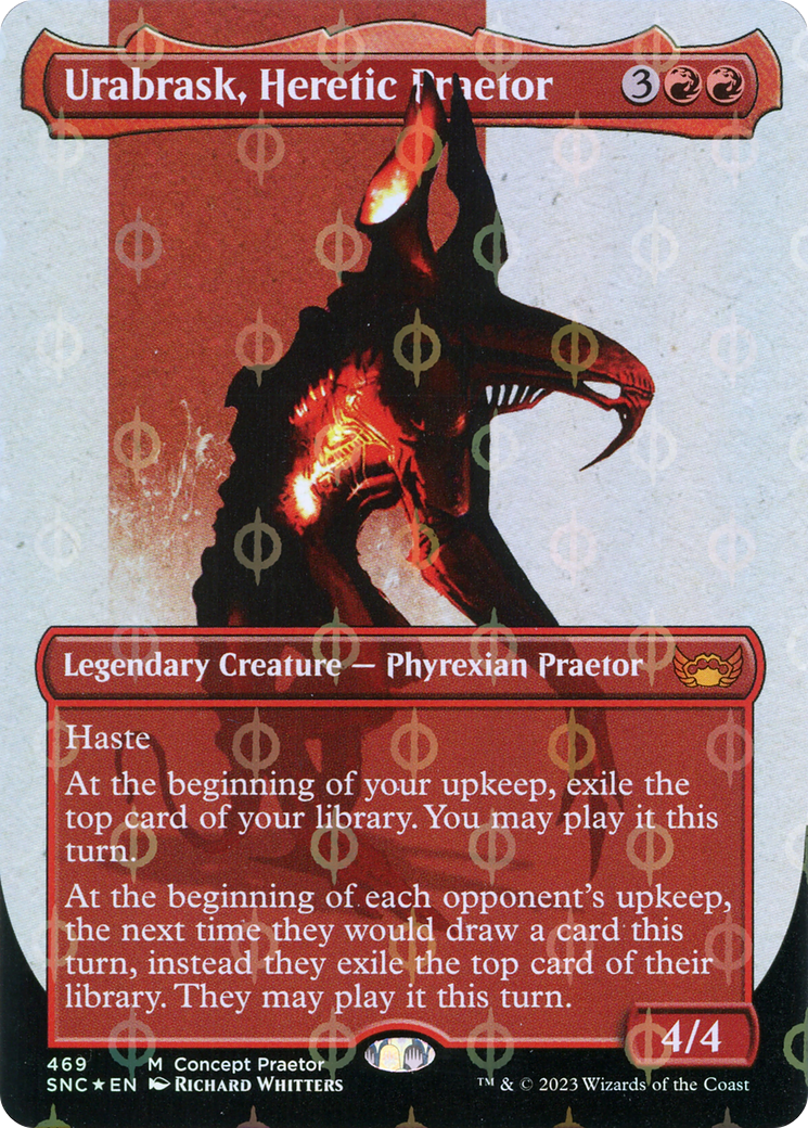 Urabrask, Heretic Praetor (Borderless Concept Praetors Step-and-Compleat Foil) [Phyrexia: All Will Be One] | Gear Gaming Bentonville