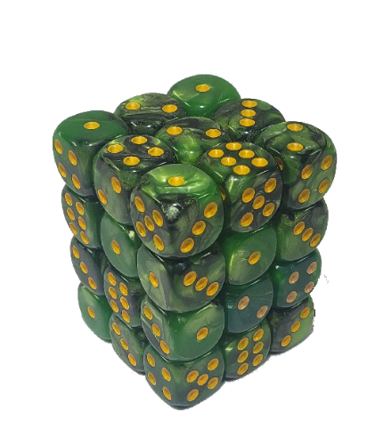 Green+Black 12mm Pip 36pcs D6 Dice Set | Gear Gaming Bentonville