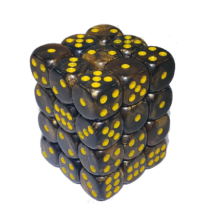 Gold+Black 12mm Pip 36pcs D6 Dice Set | Gear Gaming Bentonville