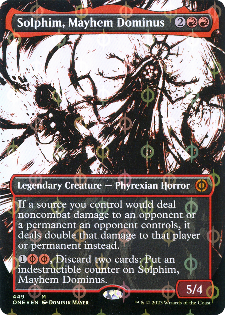 Solphim, Mayhem Dominus (Borderless Ichor Step-and-Compleat Foil) [Phyrexia: All Will Be One] | Gear Gaming Bentonville