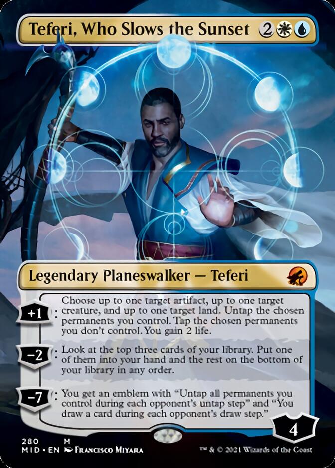 Teferi, Who Slows the Sunset (Borderless) [Innistrad: Midnight Hunt] | Gear Gaming Bentonville