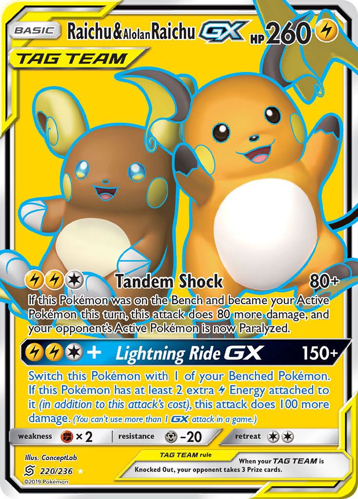 Raichu & Alolan Raichu GX (220/236) [Sun & Moon: Unified Minds] | Gear Gaming Bentonville