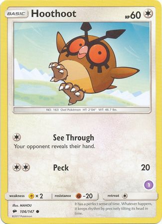 Hoothoot (106/147) (Deck Exclusive #1) [Sun & Moon: Trainer Kit - Alolan Sandslash] | Gear Gaming Bentonville