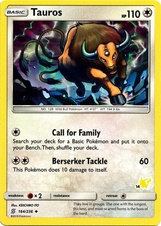 Tauros (164/236) (Pikachu Stamp #14) [Battle Academy 2020] | Gear Gaming Bentonville