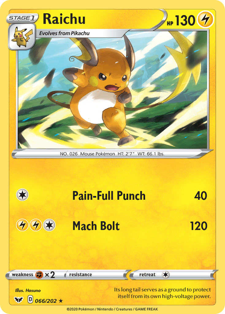 Raichu (066/202) [Sword & Shield: Base Set] | Gear Gaming Bentonville