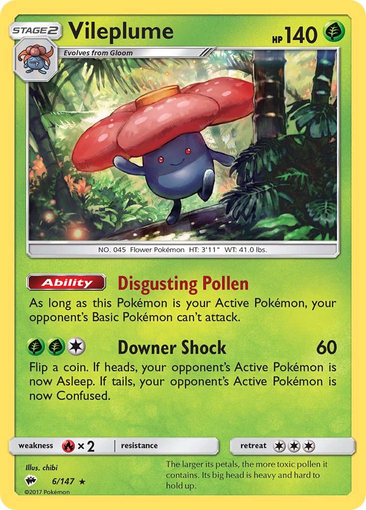 Vileplume (6/147) (Prerelease Kit Exclusive) (Theme Deck Exclusive) [Sun & Moon: Burning Shadows] | Gear Gaming Bentonville