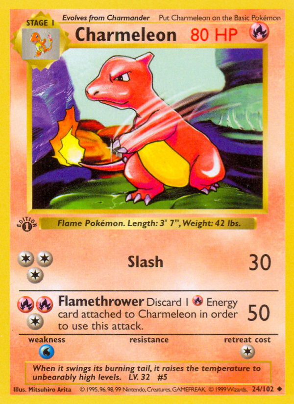 Charmeleon (24/102) (Shadowless) [Base Set 1st Edition] | Gear Gaming Bentonville