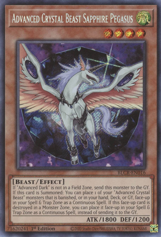 Advanced Crystal Beast Sapphire Pegasus [BLCR-EN016] Secret Rare | Gear Gaming Bentonville