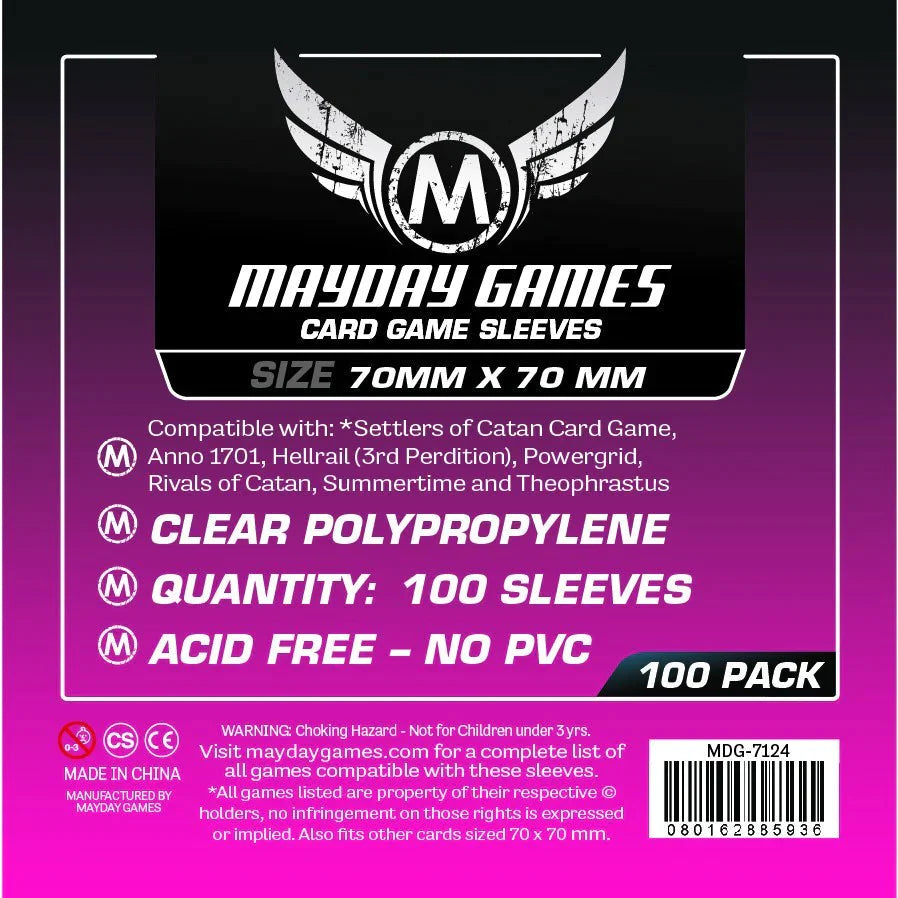 Mayday Games - Small Square Card Sleeves - Pack of 100 - 70 X 70 mm | Gear Gaming Bentonville