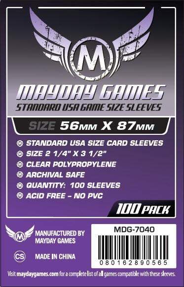 Mayday Games - Standard USA Game Size Sleeves 56 mm X 87 mm - 100 Pack | Gear Gaming Bentonville