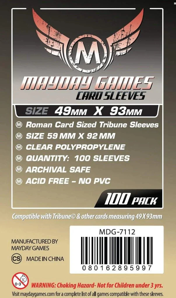 Mayday Games - Roman Card Sized Tribune Sleeves - 100 Pack - 49 X 93 mm | Gear Gaming Bentonville