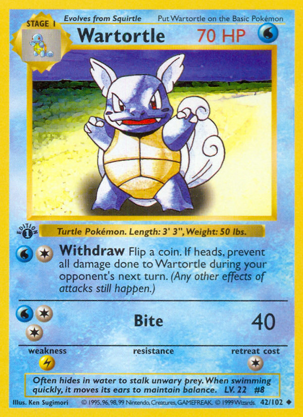 Wartortle (42/102) (Shadowless) [Base Set 1st Edition] | Gear Gaming Bentonville