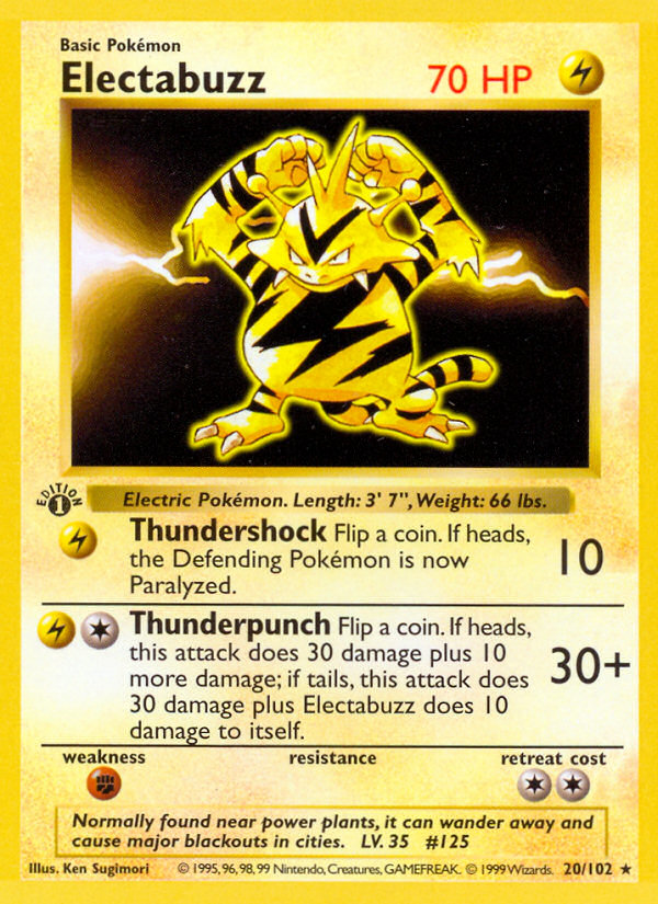 Electabuzz (20/102) (Shadowless) [Base Set 1st Edition] | Gear Gaming Bentonville