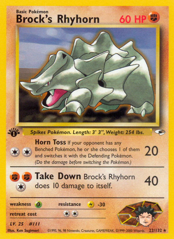 Brock's Rhyhorn (22/132) [Gym Heroes 1st Edition] | Gear Gaming Bentonville