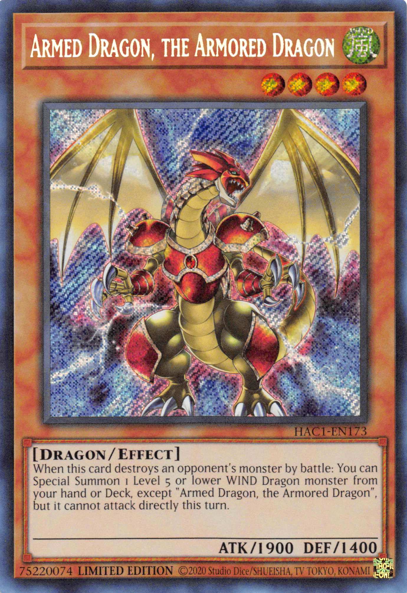 Armed Dragon, the Armored Dragon [HAC1-EN173] Secret Rare | Gear Gaming Bentonville