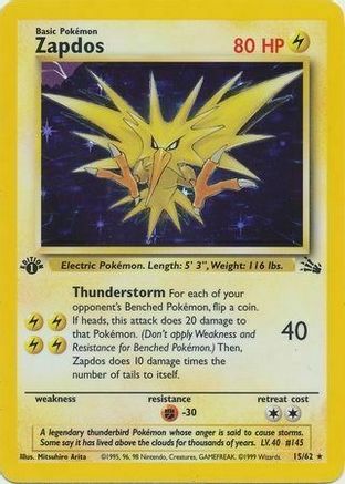 Zapdos (15/62) (Cosmos Holo) [Fossil 1st Edition] | Gear Gaming Bentonville