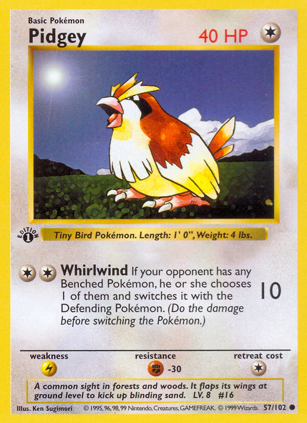 Pidgey (57/102) (Shadowless) [Base Set 1st Edition] | Gear Gaming Bentonville