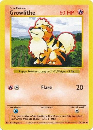 Growlithe (28/102) [Base Set Shadowless Unlimited] | Gear Gaming Bentonville