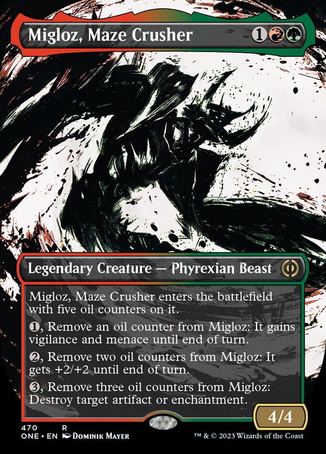 Migloz, Maze Crusher (Borderless Ichor Step-and-Compleat Foil) [Phyrexia: All Will Be One] | Gear Gaming Bentonville