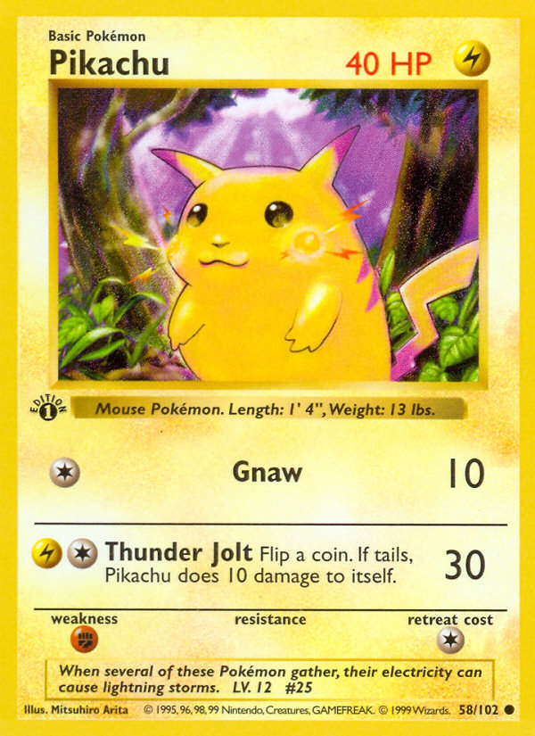 Pikachu (58/102) (Shadowless) [Base Set 1st Edition] | Gear Gaming Bentonville