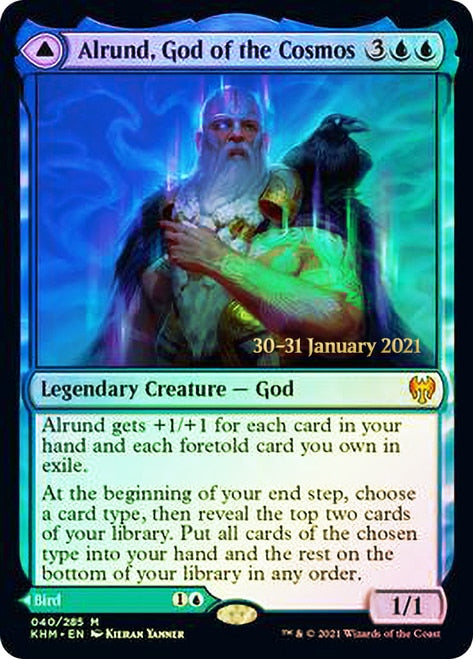 Alrund, God of the Cosmos // Hakka, Whispering Raven  [Kaldheim Prerelease Promos] | Gear Gaming Bentonville