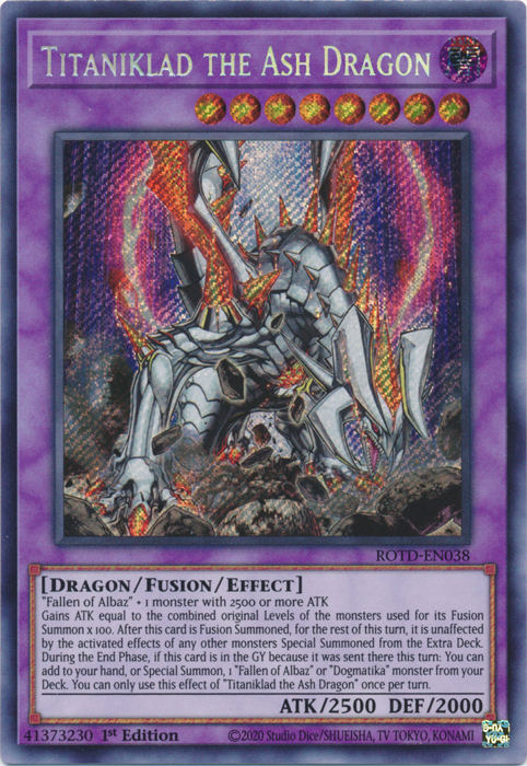 Titaniklad the Ash Dragon [ROTD-EN038] Secret Rare | Gear Gaming Bentonville