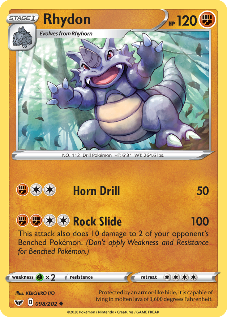 Rhydon (098/202) [Sword & Shield: Base Set] | Gear Gaming Bentonville