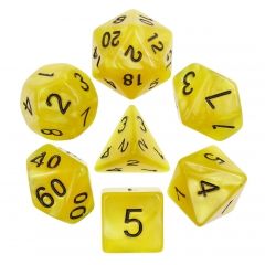 Yellow with Black Numbers Pearl 7pcs Dice Set | Gear Gaming Bentonville