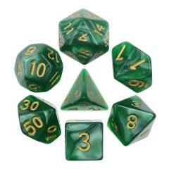 Green with Gold Numbers Pearl 7pcs Dice Set | Gear Gaming Bentonville