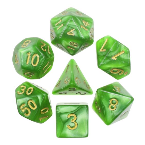 Light Green with Gold Numbers Pearl 7pcs Dice Set | Gear Gaming Bentonville