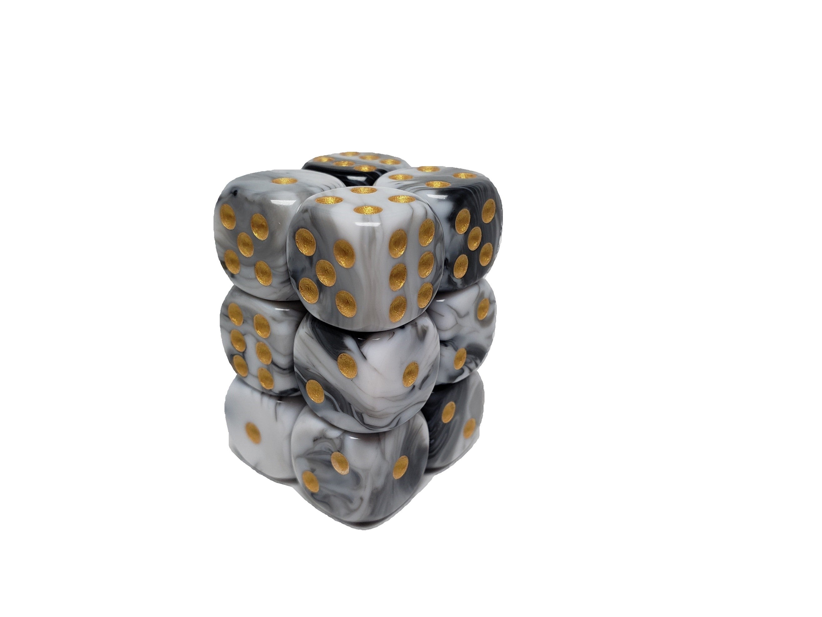 White+Black 12 count 12mm Blend D6 Pip Dice | Gear Gaming Bentonville